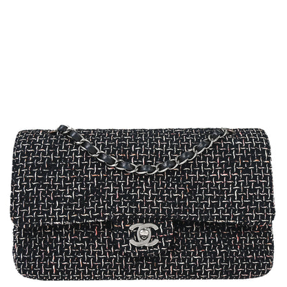 Chanel 2005-2006 Black Tweed Medium Classic Double Flap Shoulder Bag