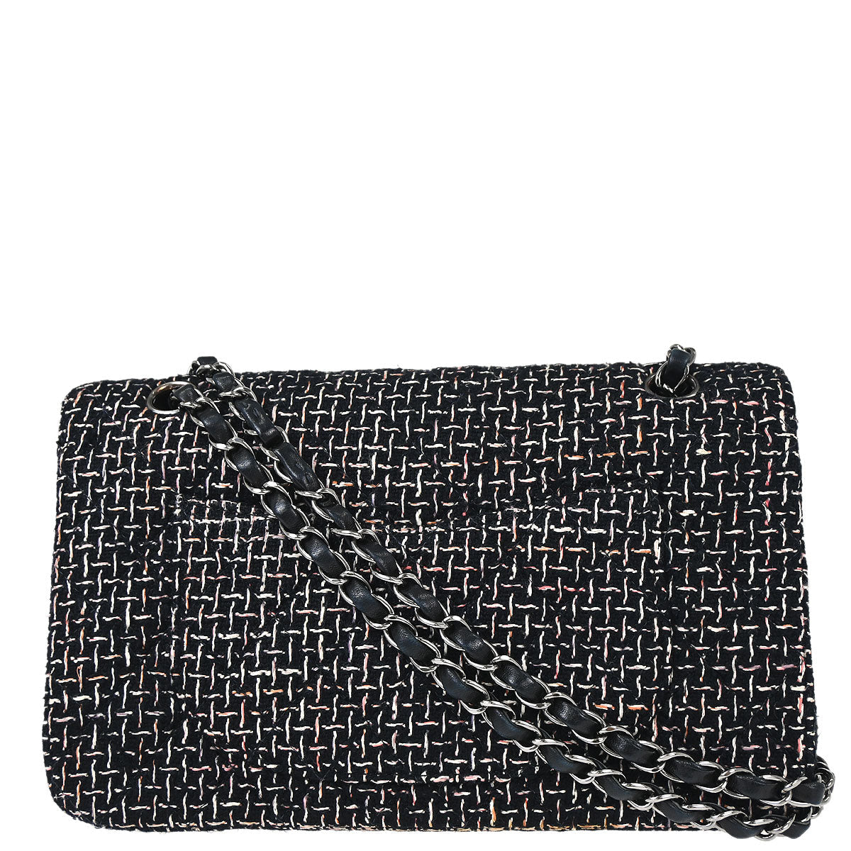 Chanel 2005-2006 Black Tweed Medium Classic Double Flap Shoulder Bag