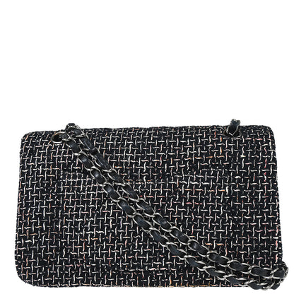 Chanel 2005-2006 Black Tweed Medium Classic Double Flap Shoulder Bag