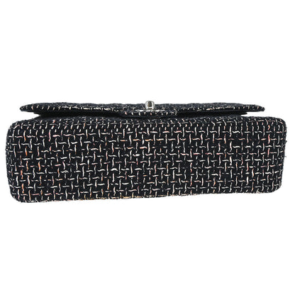 Chanel 2005-2006 Black Tweed Medium Classic Double Flap Shoulder Bag