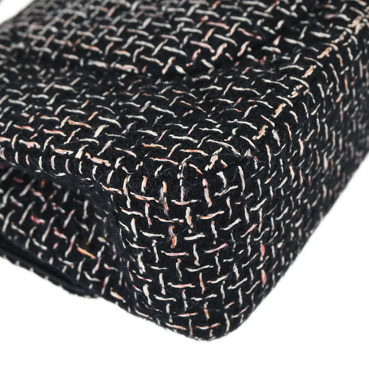 Chanel 2005-2006 Black Tweed Medium Classic Double Flap Shoulder Bag