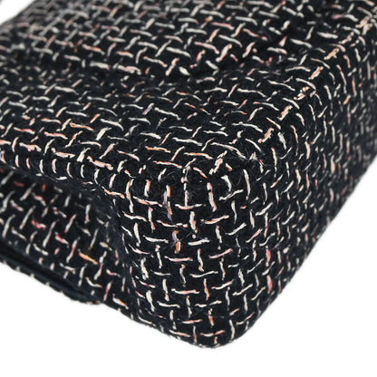 Chanel 2005-2006 Black Tweed Medium Classic Double Flap Shoulder Bag