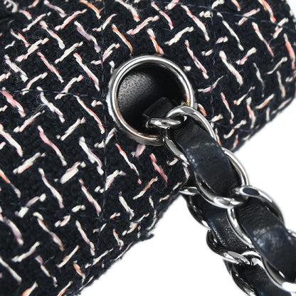 Chanel 2005-2006 Black Tweed Medium Classic Double Flap Shoulder Bag