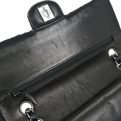 Chanel 2005-2006 Black Tweed Medium Classic Double Flap Shoulder Bag