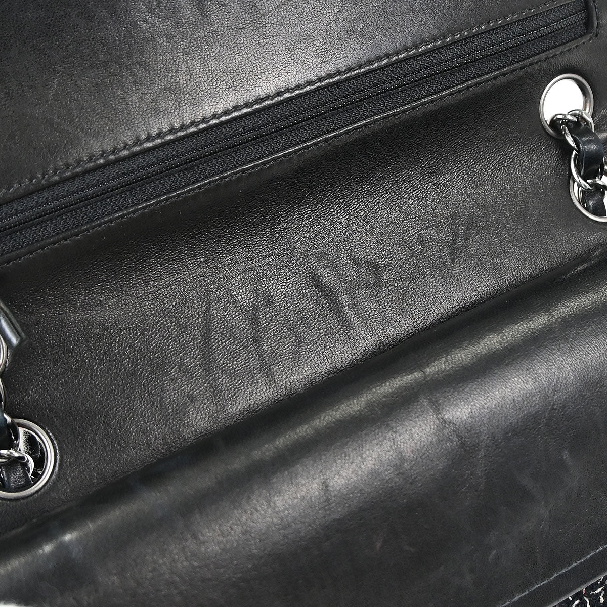 Chanel 2005-2006 Black Tweed Medium Classic Double Flap Shoulder Bag