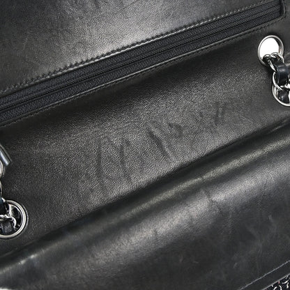 Chanel 2005-2006 Black Tweed Medium Classic Double Flap Shoulder Bag