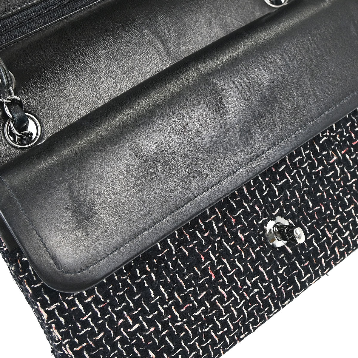 Chanel 2005-2006 Black Tweed Medium Classic Double Flap Shoulder Bag