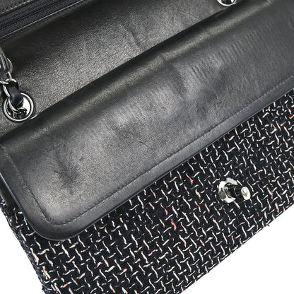 Chanel 2005-2006 Black Tweed Medium Classic Double Flap Shoulder Bag