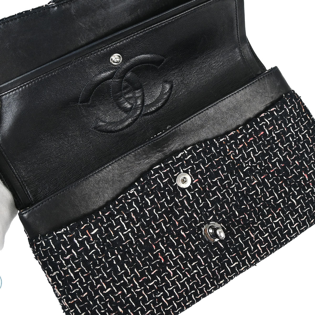 Chanel 2005-2006 Black Tweed Medium Classic Double Flap Shoulder Bag