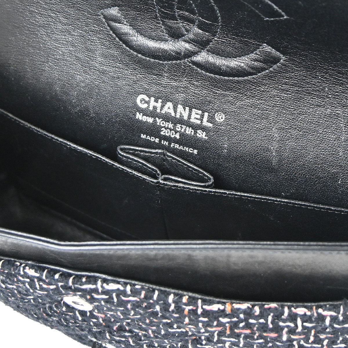 Chanel 2005-2006 Black Tweed Medium Classic Double Flap Shoulder Bag
