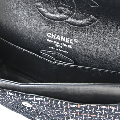 Chanel 2005-2006 Black Tweed Medium Classic Double Flap Shoulder Bag