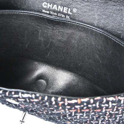 Chanel 2005-2006 Black Tweed Medium Classic Double Flap Shoulder Bag