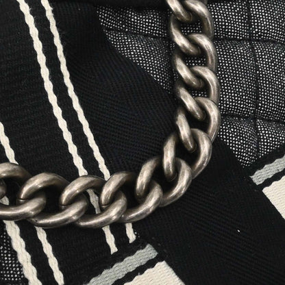 Chanel 2016-2017 Black Quilted Denim Medium Airlines Buckle 2way Shoulder Handbag