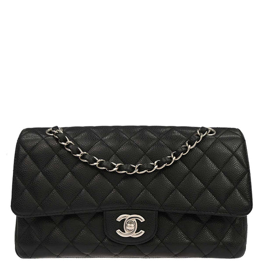 Chanel 2009-2010 Black Caviar Skin Medium Classic Double Flap Shoulder Bag