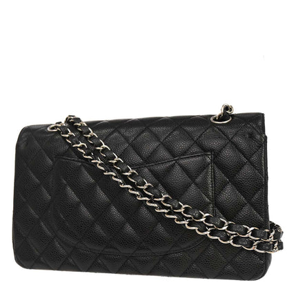 Chanel 2009-2010 Black Caviar Skin Medium Classic Double Flap Shoulder Bag