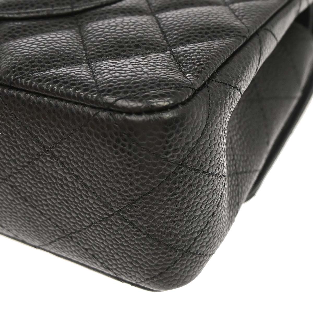 Chanel 2009-2010 Black Caviar Skin Medium Classic Double Flap Shoulder Bag