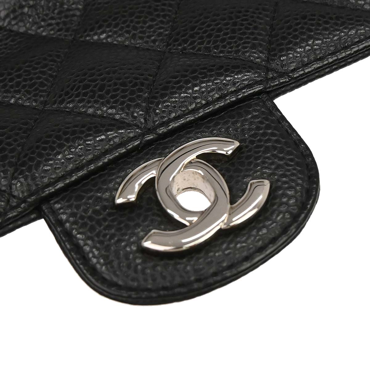 Chanel 2009-2010 Black Caviar Skin Medium Classic Double Flap Shoulder Bag
