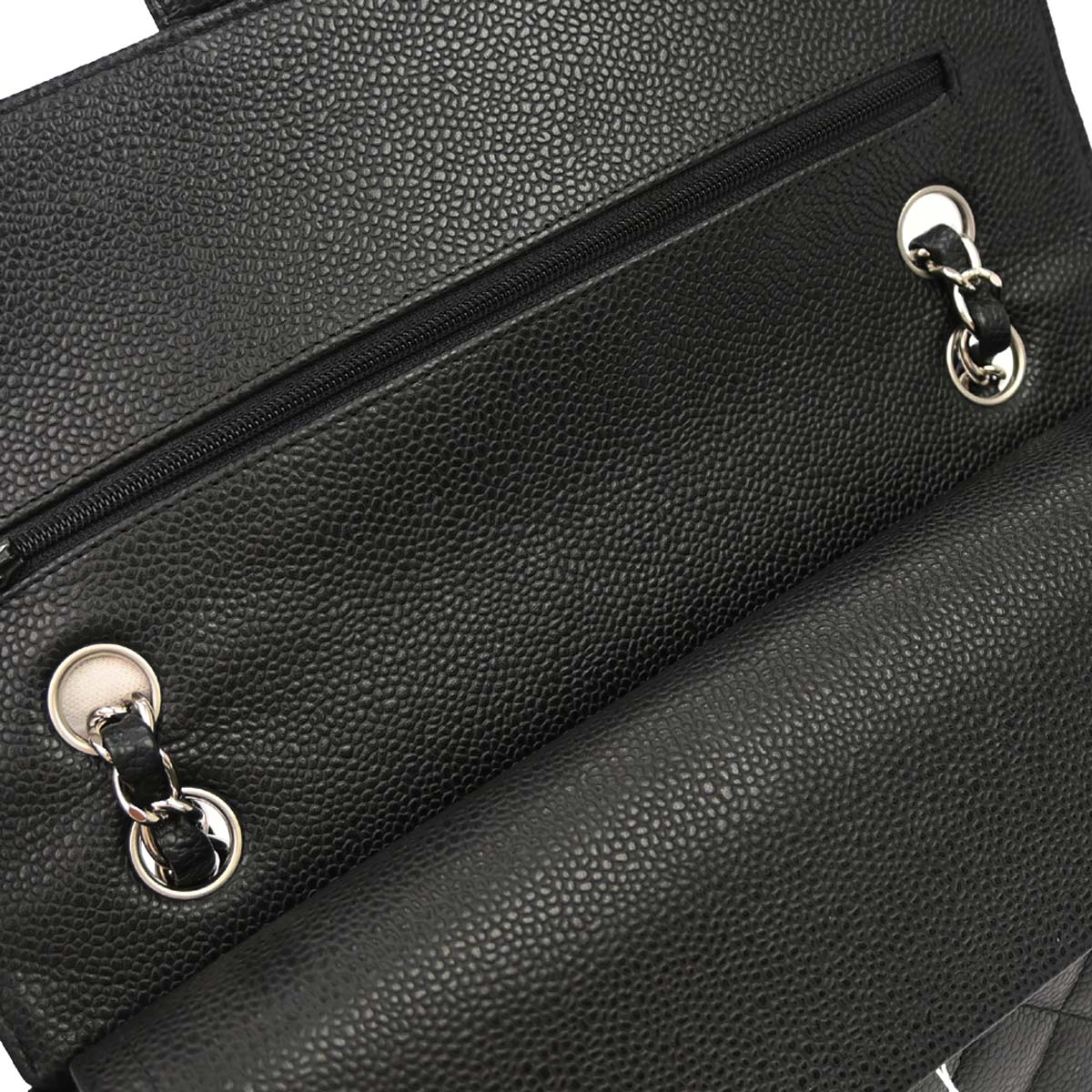 Chanel 2009-2010 Black Caviar Skin Medium Classic Double Flap Shoulder Bag