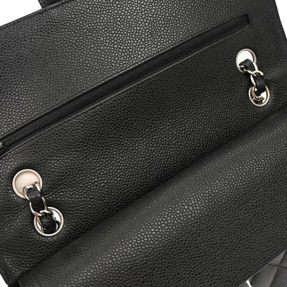 Chanel 2009-2010 Black Caviar Skin Medium Classic Double Flap Shoulder Bag