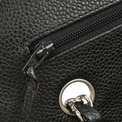 Chanel 2009-2010 Black Caviar Skin Medium Classic Double Flap Shoulder Bag