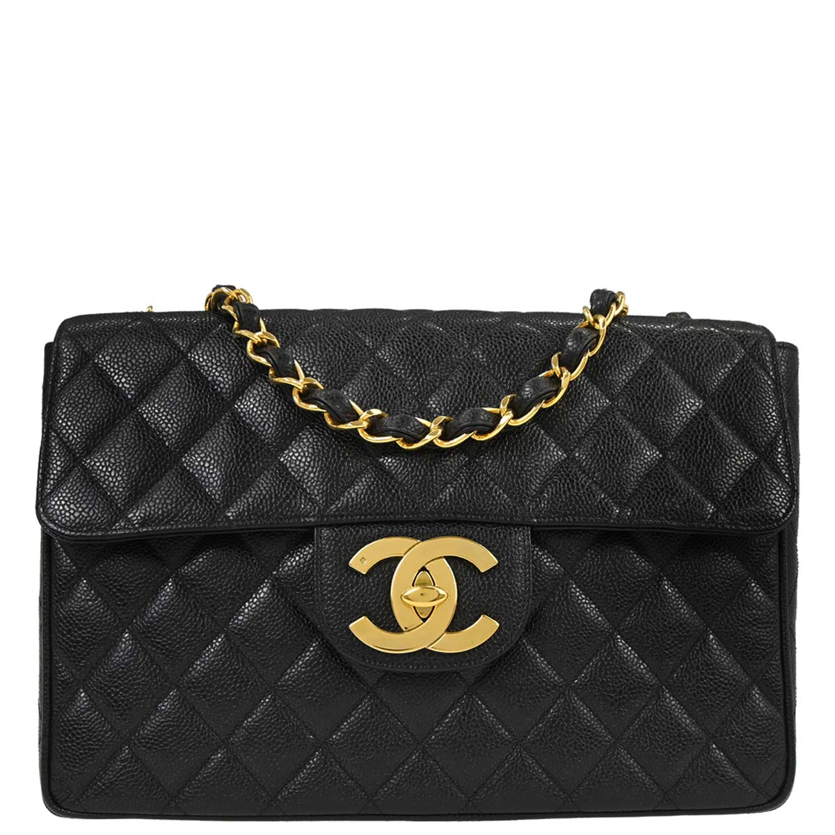 Chanel Black Caviar Skin Jumbo Classic Flap Shoulder Bag