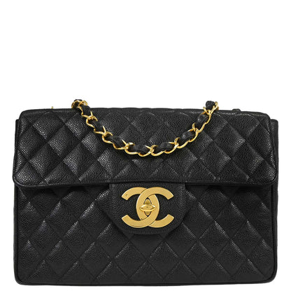 Chanel Black Caviar Skin Jumbo Classic Flap Shoulder Bag