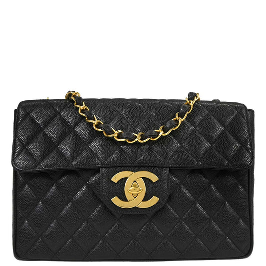 Chanel Black Caviar Skin Jumbo Classic Flap Shoulder Bag