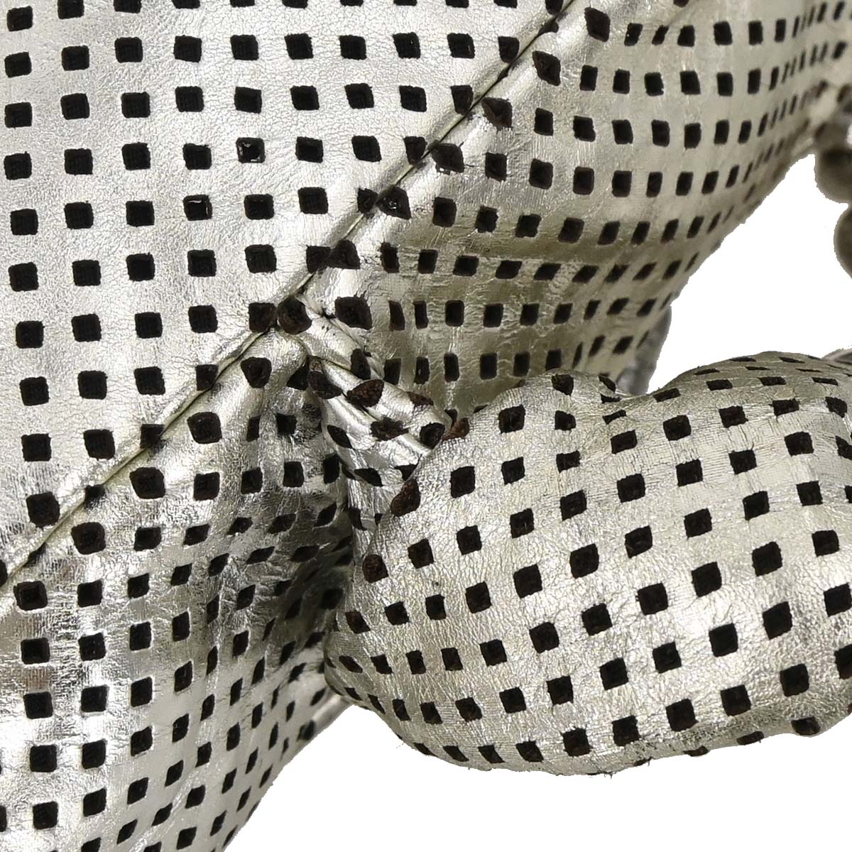 Chanel 2008-2009 Silver Perforated Lambskin Shoulder Bag