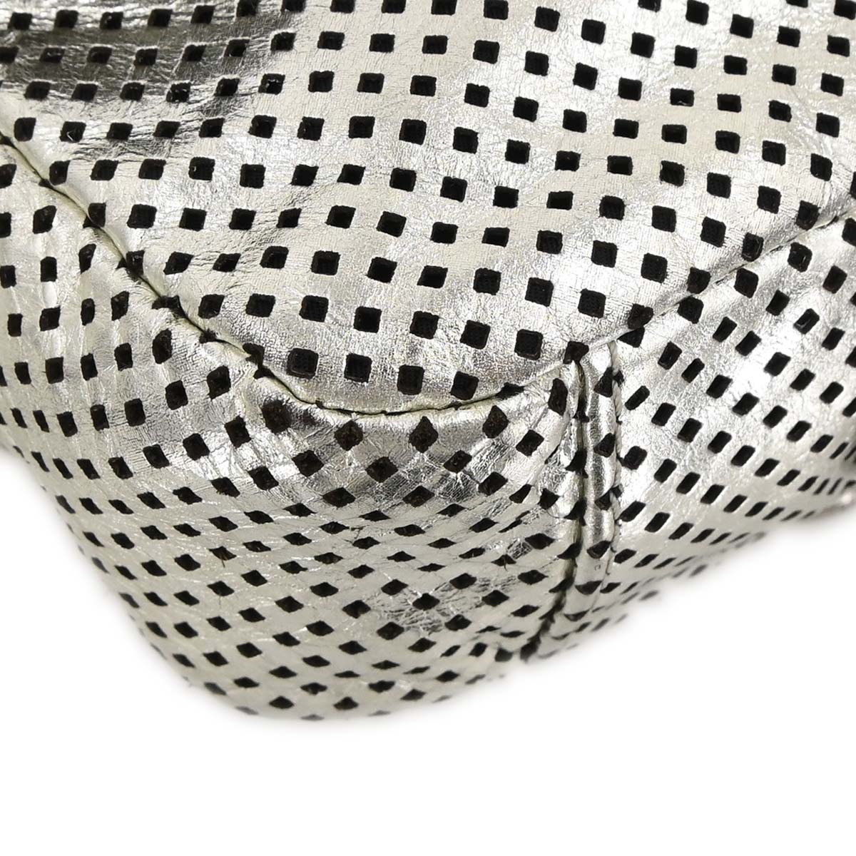 Chanel 2008-2009 Silver Perforated Lambskin Shoulder Bag