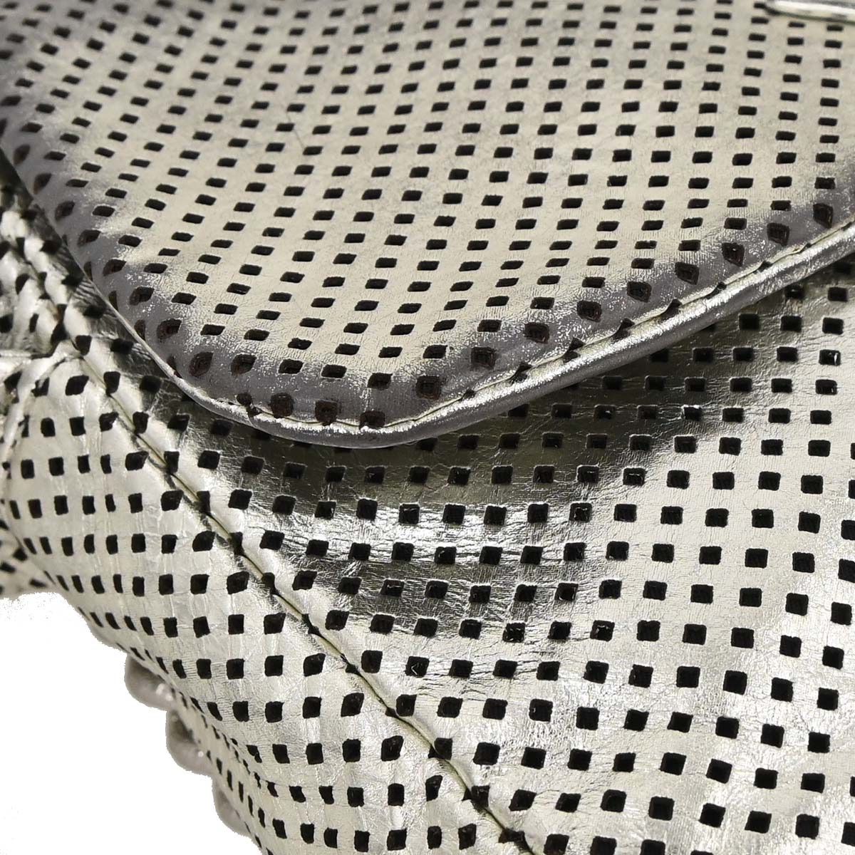 Chanel 2008-2009 Silver Perforated Lambskin Shoulder Bag
