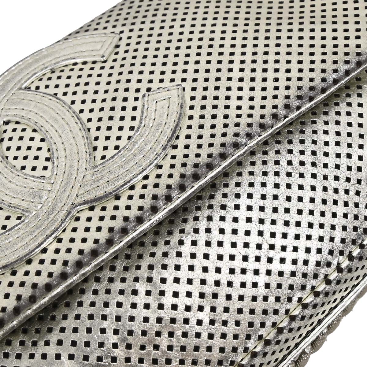 Chanel 2008-2009 Silver Perforated Lambskin Shoulder Bag