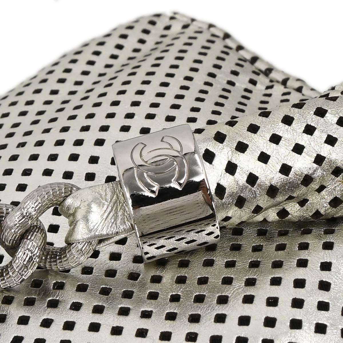 Chanel 2008-2009 Silver Perforated Lambskin Shoulder Bag