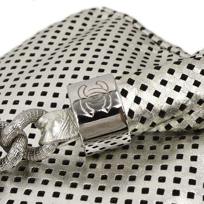 Chanel 2008-2009 Silver Perforated Lambskin Shoulder Bag