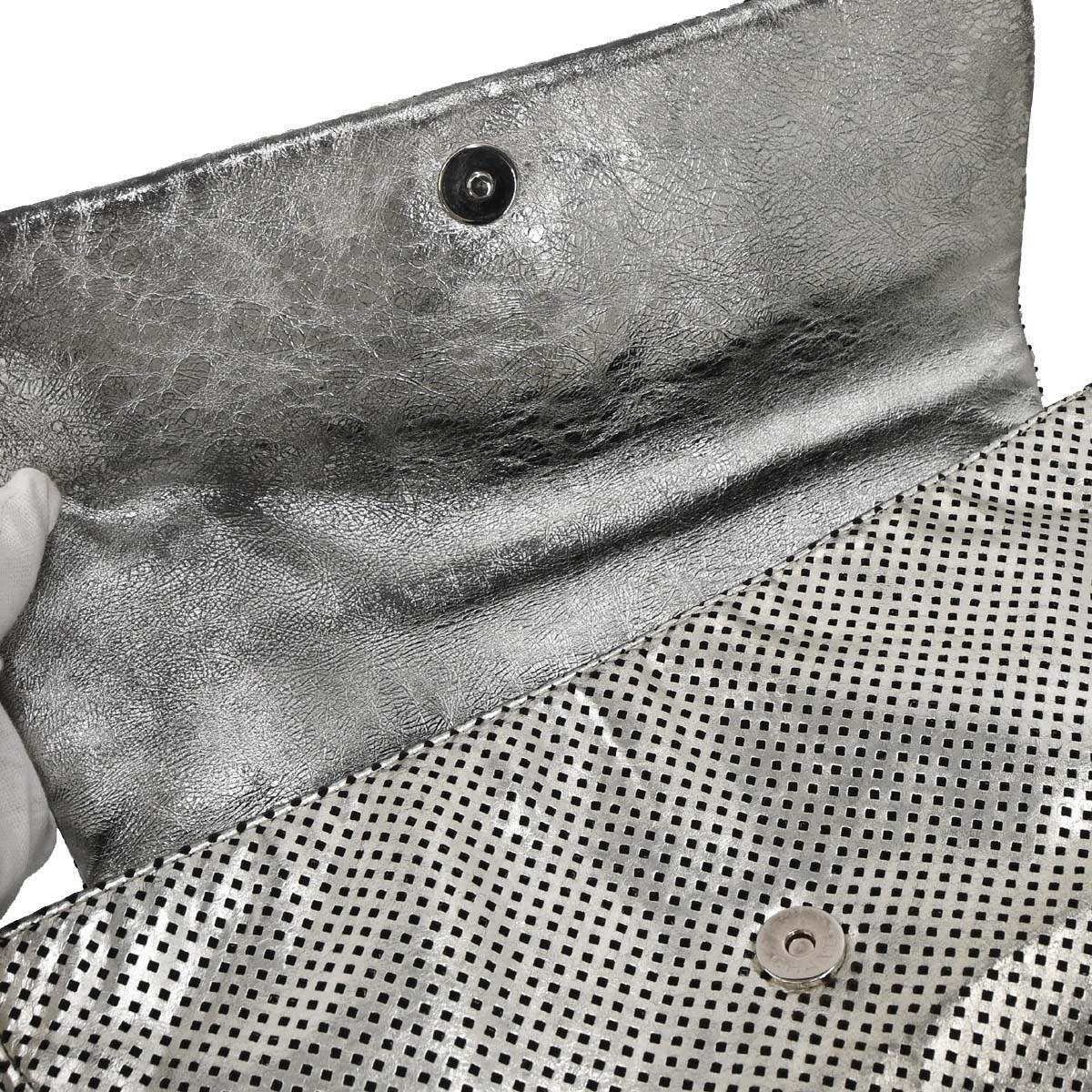 Chanel 2008-2009 Silver Perforated Lambskin Shoulder Bag