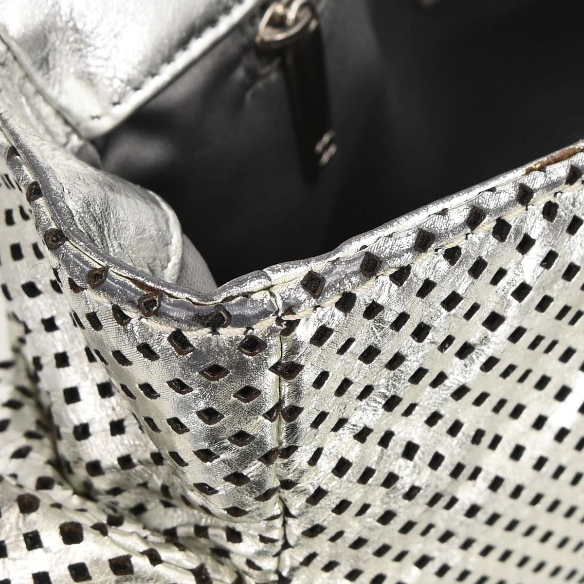 Chanel 2008-2009 Silver Perforated Lambskin Shoulder Bag