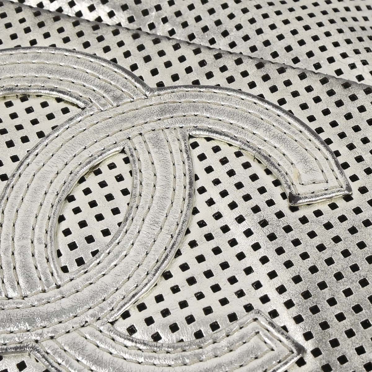 Chanel 2008-2009 Silver Perforated Lambskin Shoulder Bag