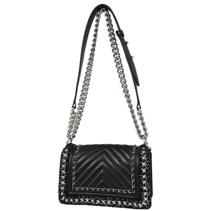 Boy Chanel 2017-2018 Black Lambskin Tweed Chevron Small Chain Shoulder Bag 167312