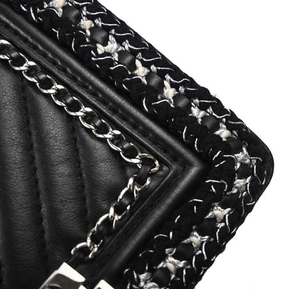 Boy Chanel 2017-2018 Black Lambskin Tweed Chevron Small Chain Shoulder Bag 167312