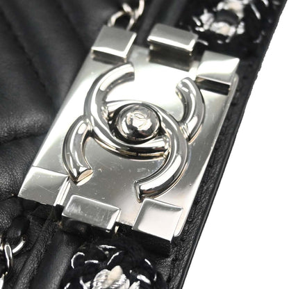 Boy Chanel 2017-2018 Black Lambskin Tweed Chevron Small Chain Shoulder Bag 167312