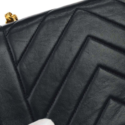 Chanel 1991-1994 Navy Lambskin Chevron Single Flap Shoulder Bag