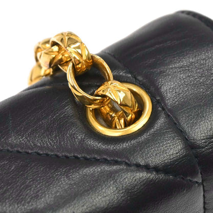 Chanel 1991-1994 Navy Lambskin Chevron Single Flap Shoulder Bag
