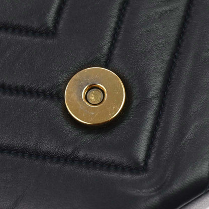 Chanel 1991-1994 Navy Lambskin Chevron Single Flap Shoulder Bag