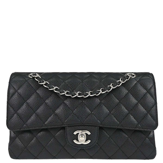 Chanel 2010-2011 Black Caviar Skin Medium Classic Double Flap Shoulder Bag