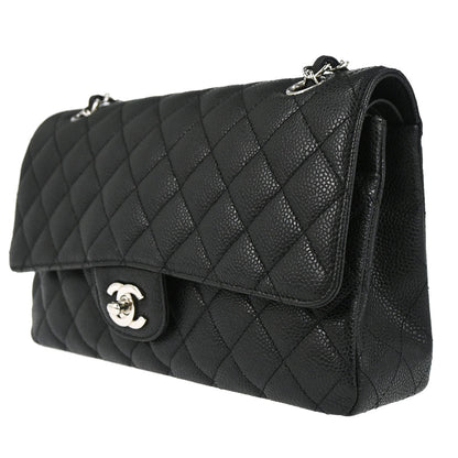 Chanel 2010-2011 Black Caviar Skin Medium Classic Double Flap Shoulder Bag