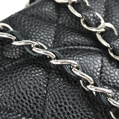Chanel 2010-2011 Black Caviar Skin Medium Classic Double Flap Shoulder Bag