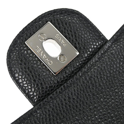Chanel 2010-2011 Black Caviar Skin Medium Classic Double Flap Shoulder Bag