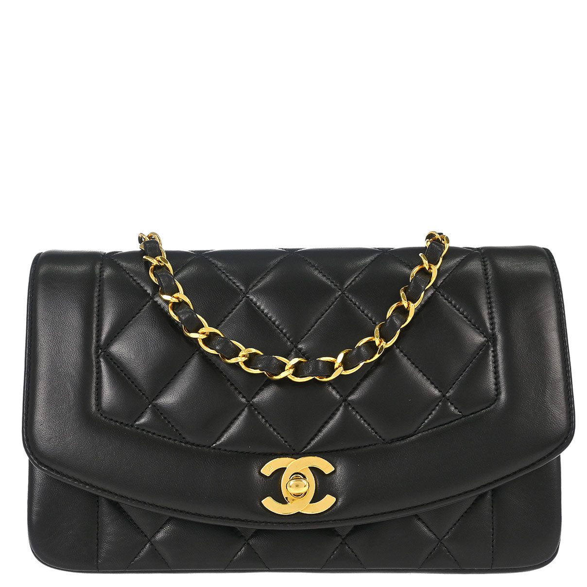 Chanel 1991-1994 Black Lambskin Small Diana Shoulder Bag