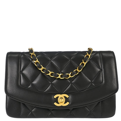 Chanel 1991-1994 Black Lambskin Small Diana Shoulder Bag