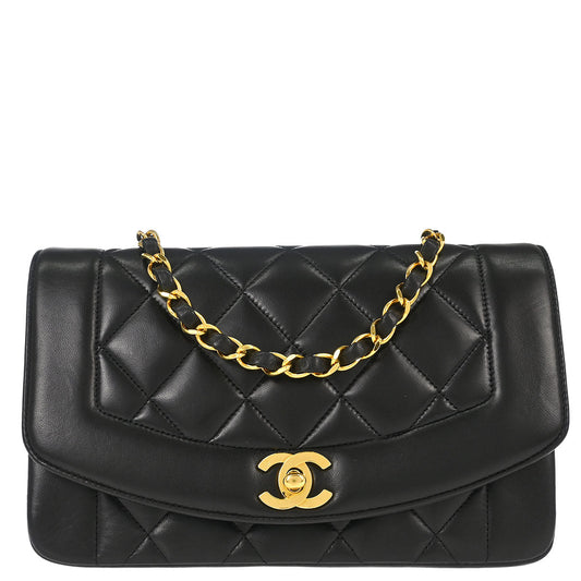 Chanel 1991-1994 Black Lambskin Small Diana Shoulder Bag