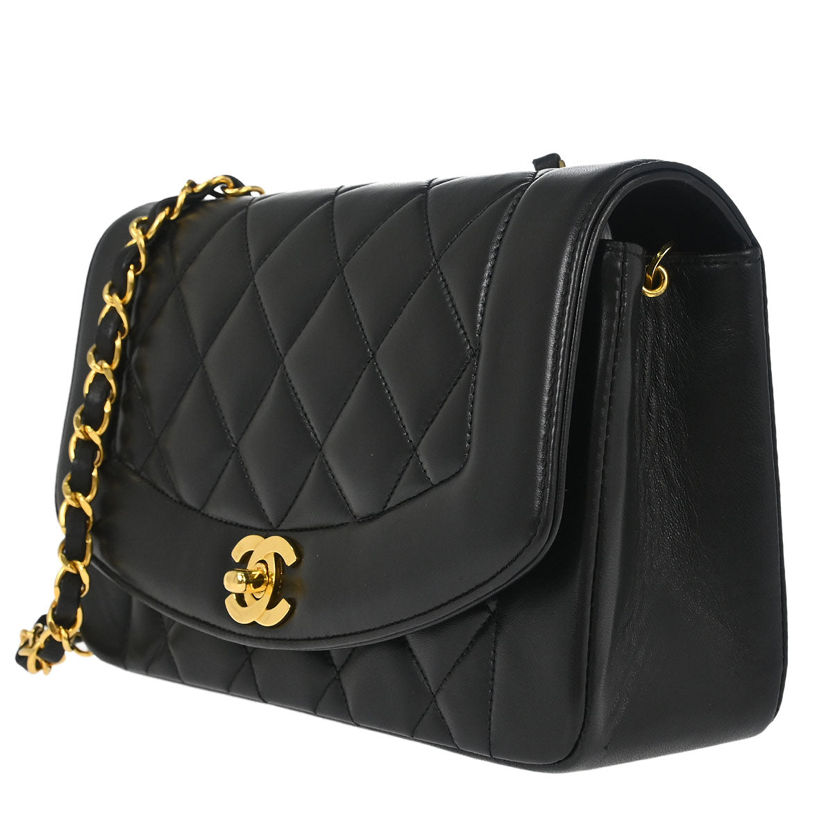Chanel 1991-1994 Black Lambskin Small Diana Shoulder Bag